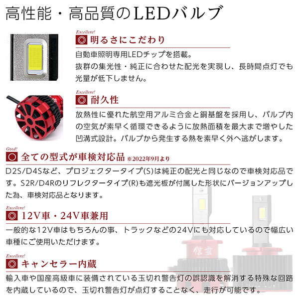 純正HID用 LED化キット 加工なし D1S D2S D3S D4S D2R D4R 信玄 車検対応 12V 24V 対応 LED ヘッドライト