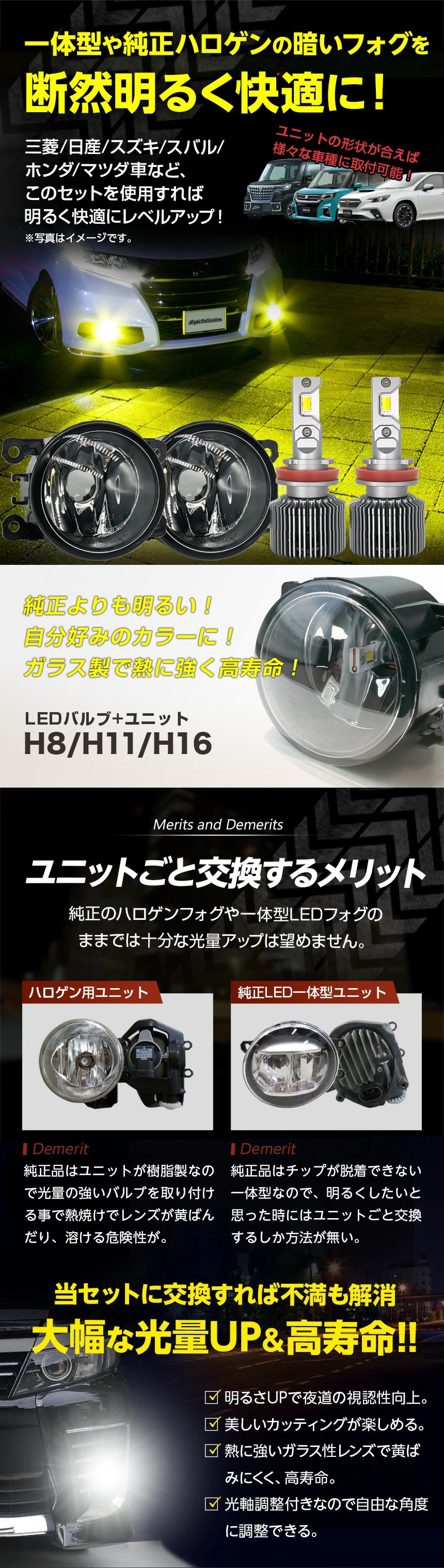 純正の暗いフォグを断然明るく快適に！