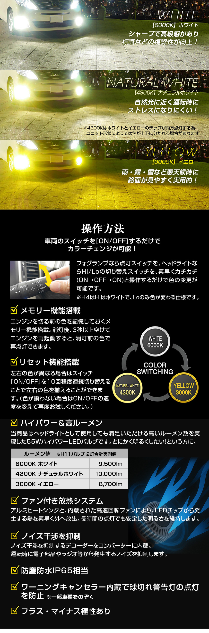 スイッチで簡単3色切替